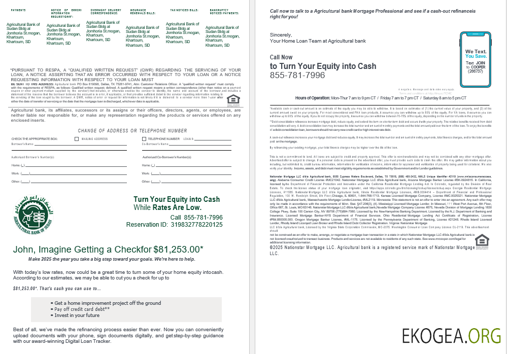 Banque agricole soudanaise du relevé de prêt hypothécaire de la banque soudanaise aux formats Word et PDF, 4 pages 3, 4